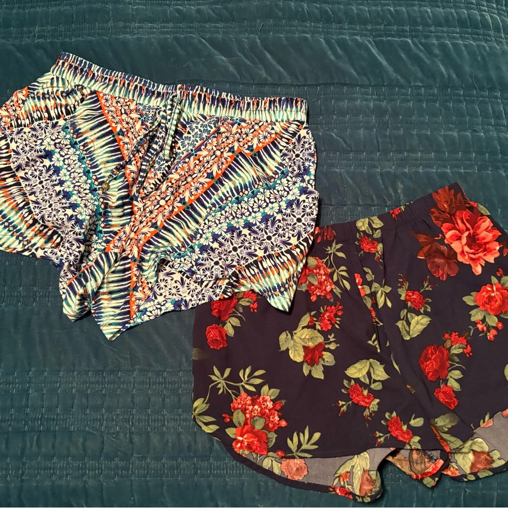 Floral and Striped Patterned Shorts